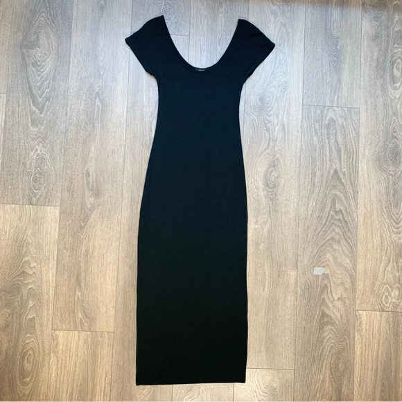 Aritzia Babaton Midi Dress Black Stretch Modal scoop neck Short Sleeve Size XXS - Picture 9 of 14